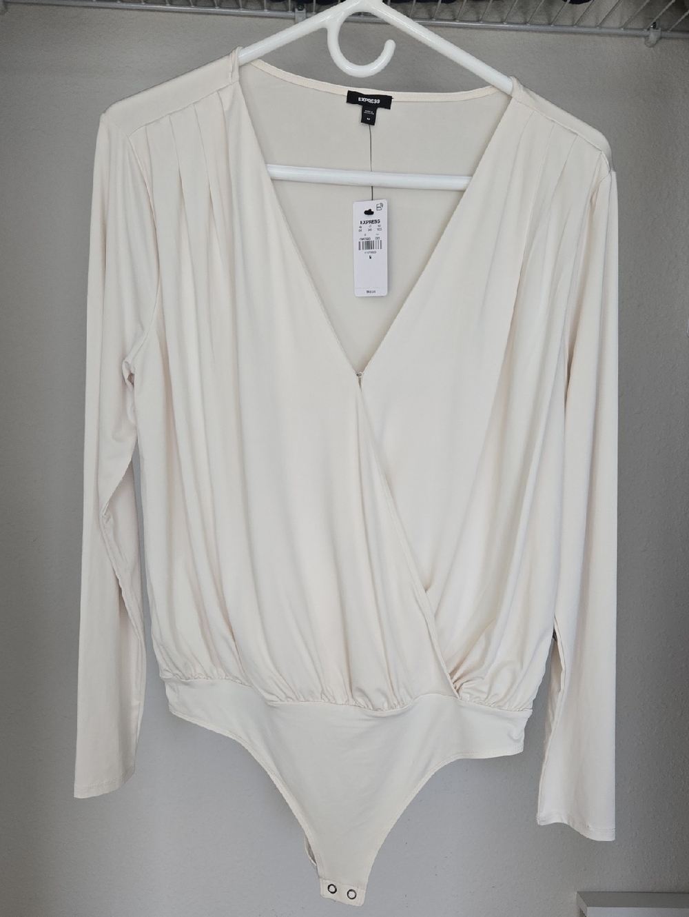 Express Cream Long-Sleeve Wrap Bodysuit